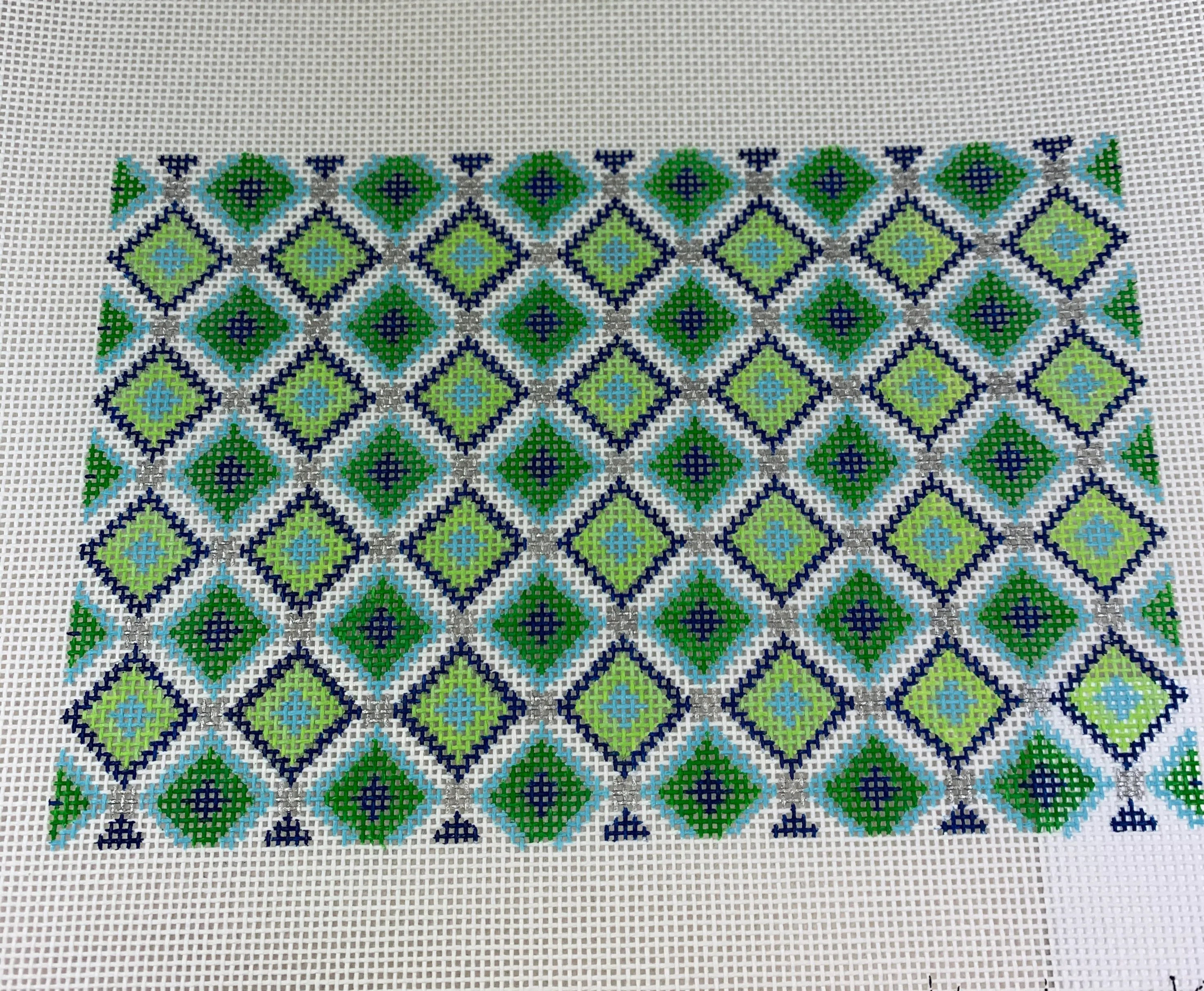 * Kristine Kingston Designs KKP-138 Green, Navy and White Diamond Clutch