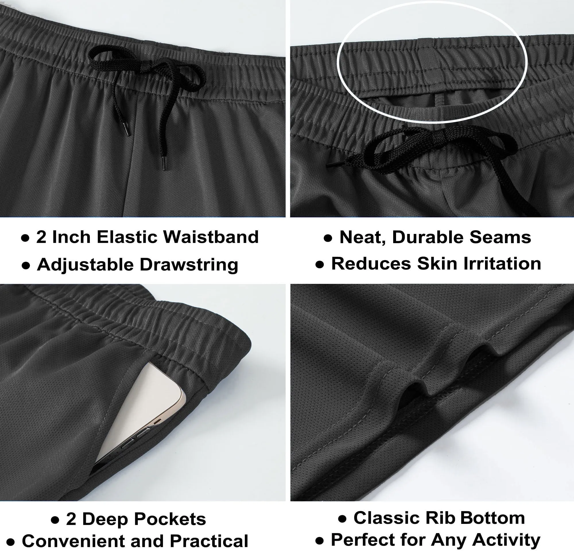 ASUDESIRE 5 Pack Men's Athletic Shorts Mesh Workout Gym Activewear Basketball Shorts 8" Inseam With Pockets