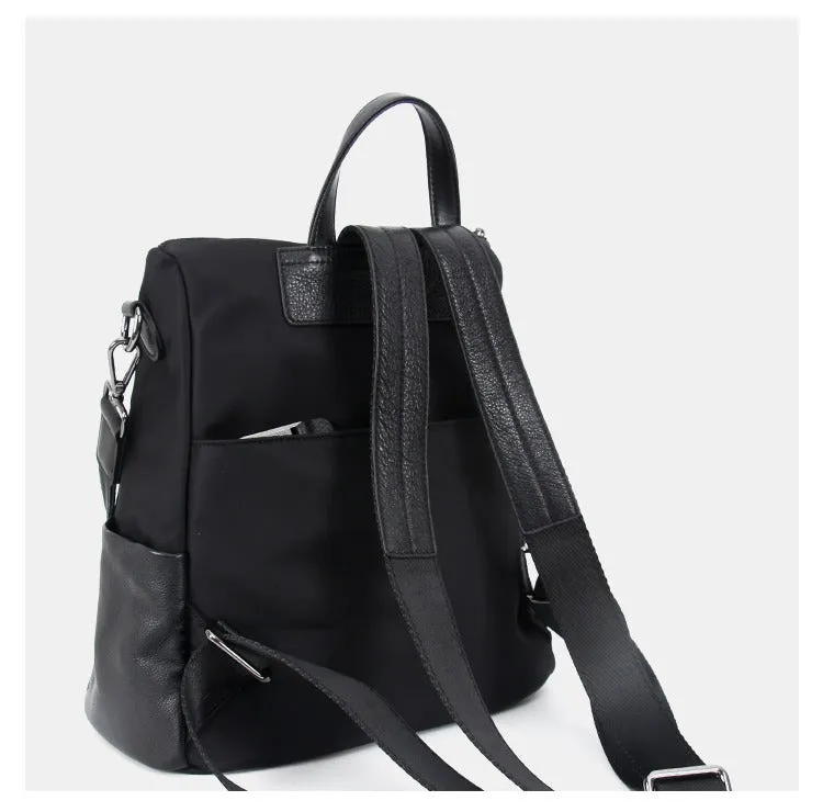 Black Backpack Womens Convertible Backpack Handbag Nylon Rucksack Backpack