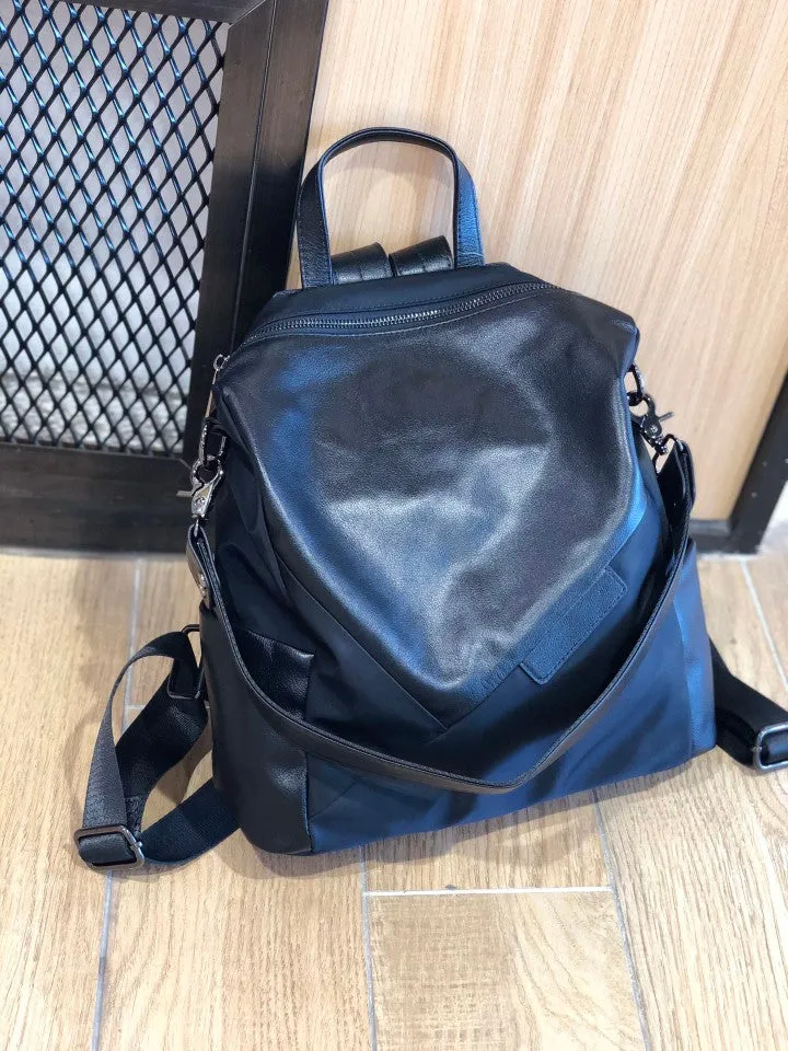 Black Backpack Womens Convertible Backpack Handbag Nylon Rucksack Backpack