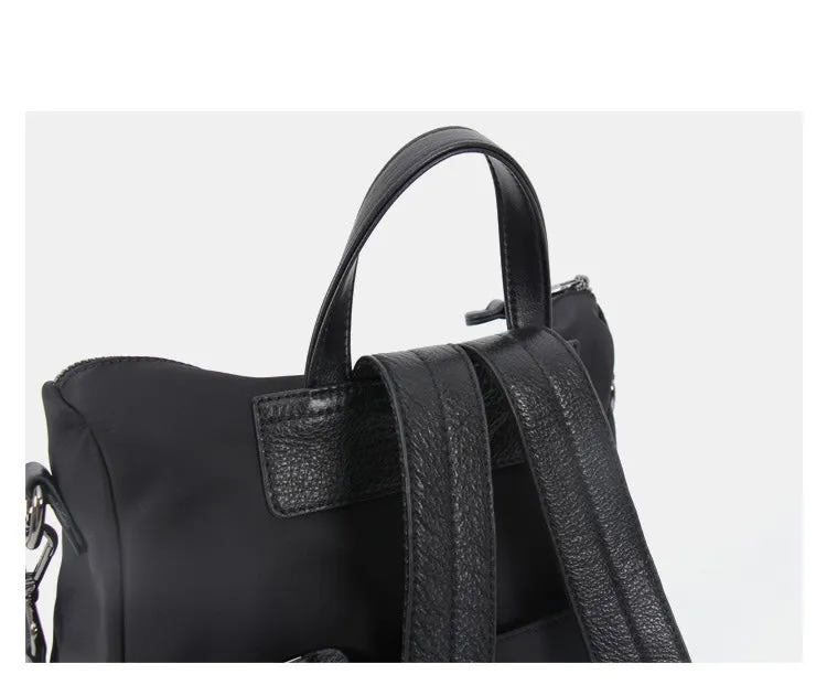 Black Backpack Womens Convertible Backpack Handbag Nylon Rucksack Backpack