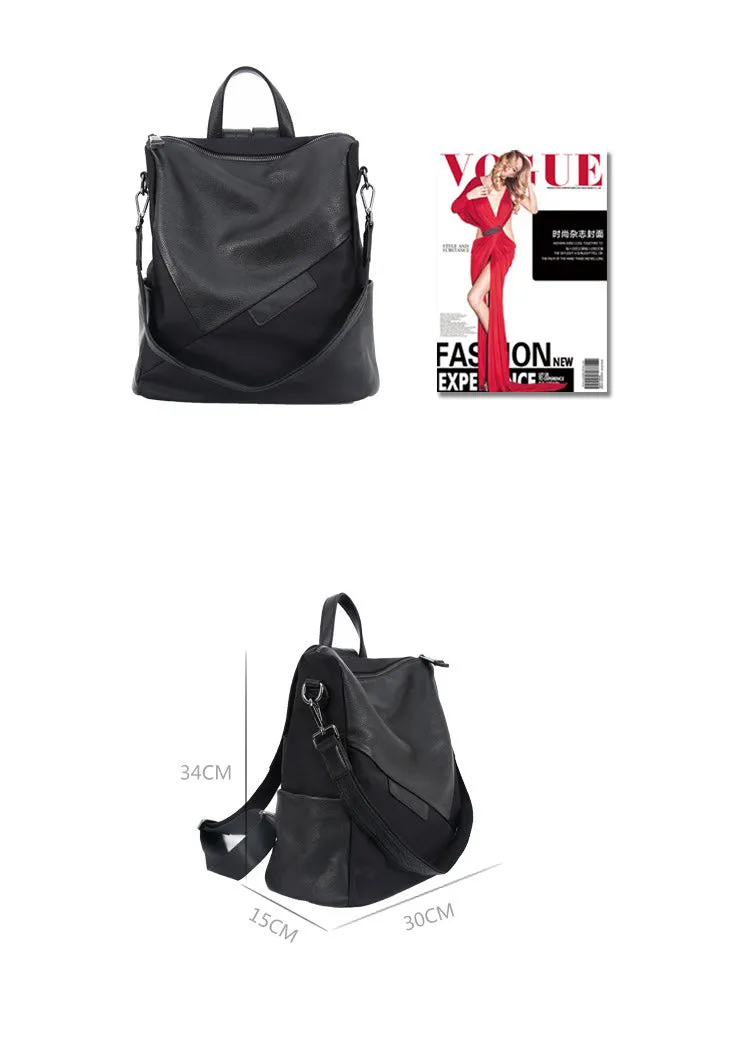 Black Backpack Womens Convertible Backpack Handbag Nylon Rucksack Backpack
