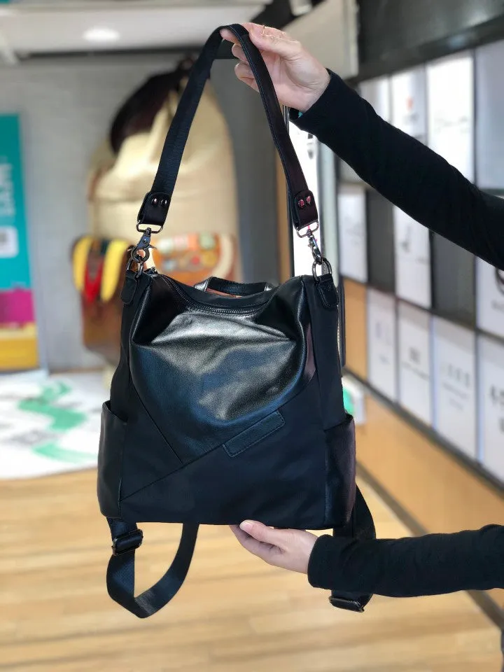 Black Backpack Womens Convertible Backpack Handbag Nylon Rucksack Backpack