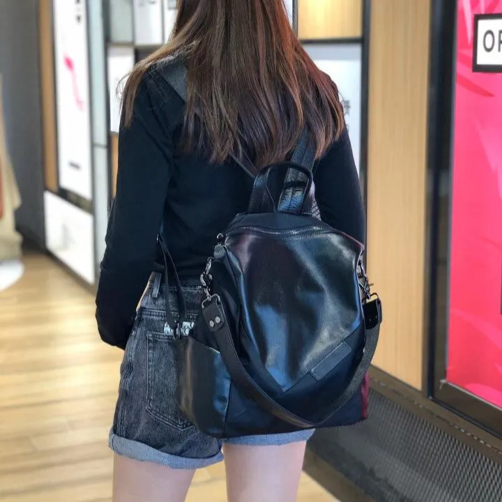 Black Backpack Womens Convertible Backpack Handbag Nylon Rucksack Backpack