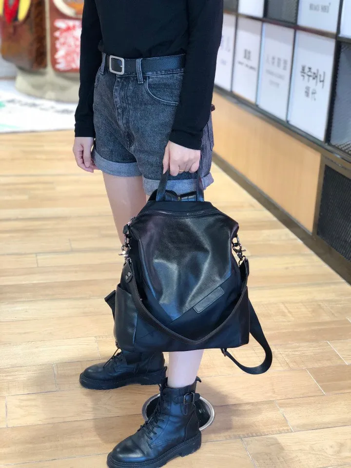 Black Backpack Womens Convertible Backpack Handbag Nylon Rucksack Backpack