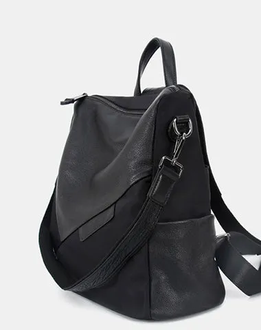 Black Backpack Womens Convertible Backpack Handbag Nylon Rucksack Backpack