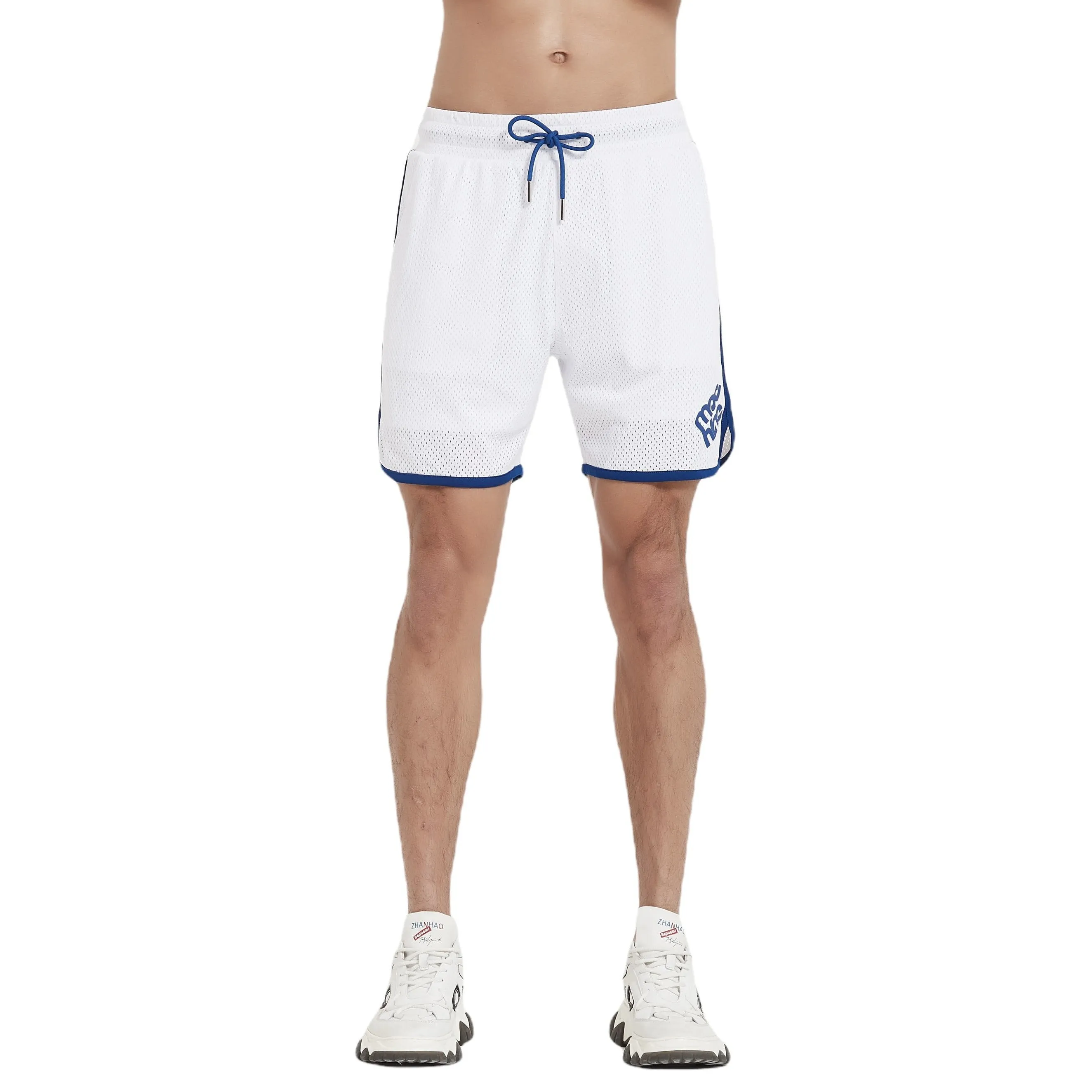 Botanic Mesh Gym Short - White w. Blue Taping