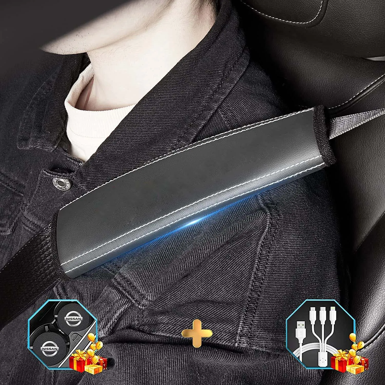 Car Seat Belt Covers (2PCS), Custom Fit For Your Cars, Microfiber Leather Seat Belt Shoulder Pads for More Comfortable Driving, Car Accessories FJ13994