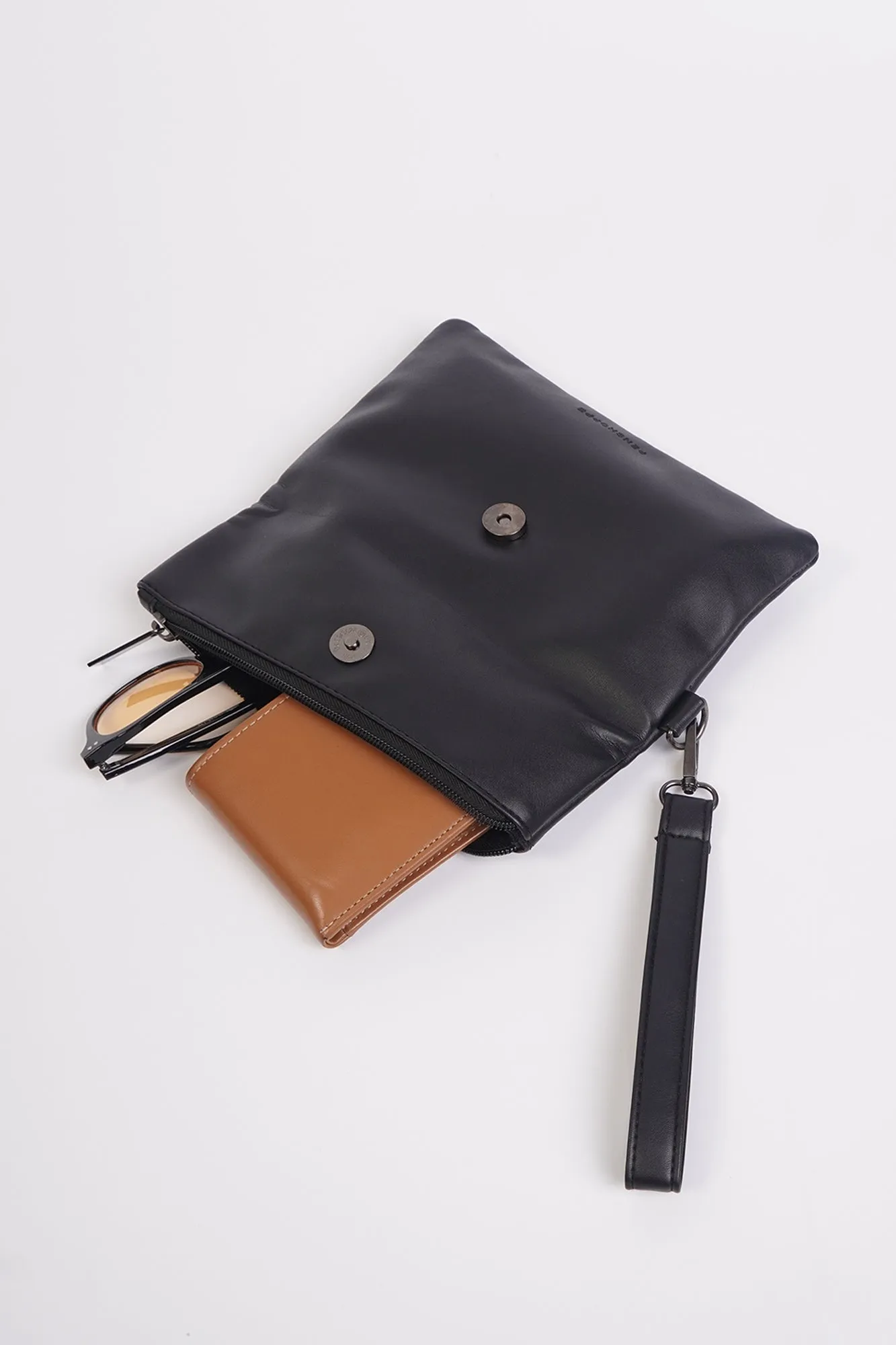 Clutch Bag with Self-Fabric Wristlet and Debossed Branding