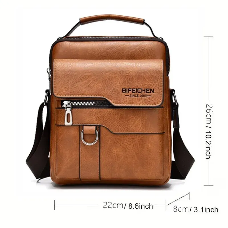 Crossbody bag men's shoulder bag retro vertical paragraph handheld business men's bags casual men's leather bag satchel shoulder