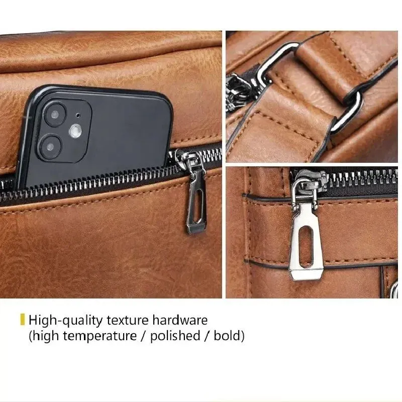 Crossbody bag men's shoulder bag retro vertical paragraph handheld business men's bags casual men's leather bag satchel shoulder