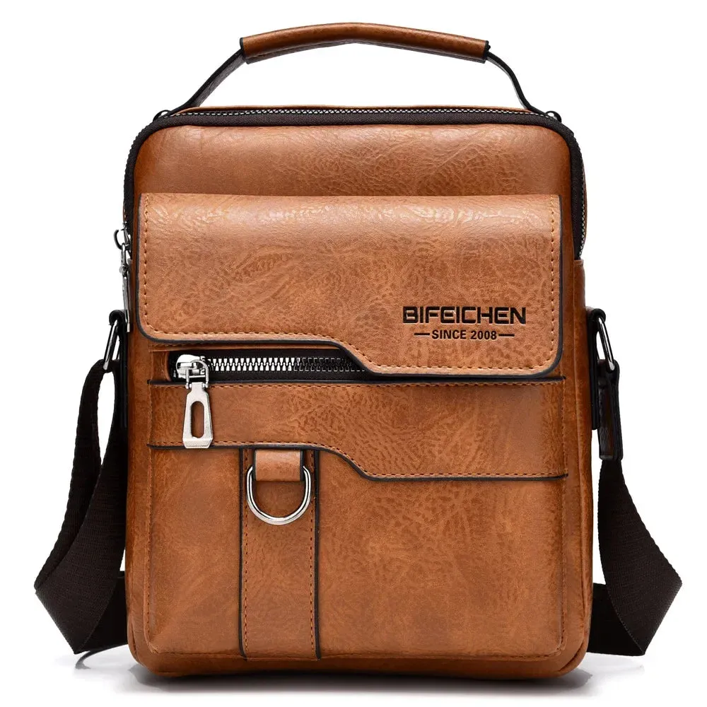 Crossbody bag men's shoulder bag retro vertical paragraph handheld business men's bags casual men's leather bag satchel shoulder