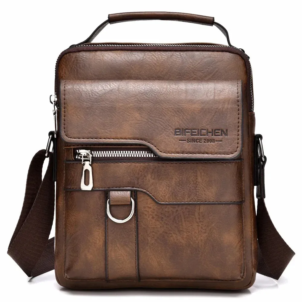 Crossbody bag men's shoulder bag retro vertical paragraph handheld business men's bags casual men's leather bag satchel shoulder