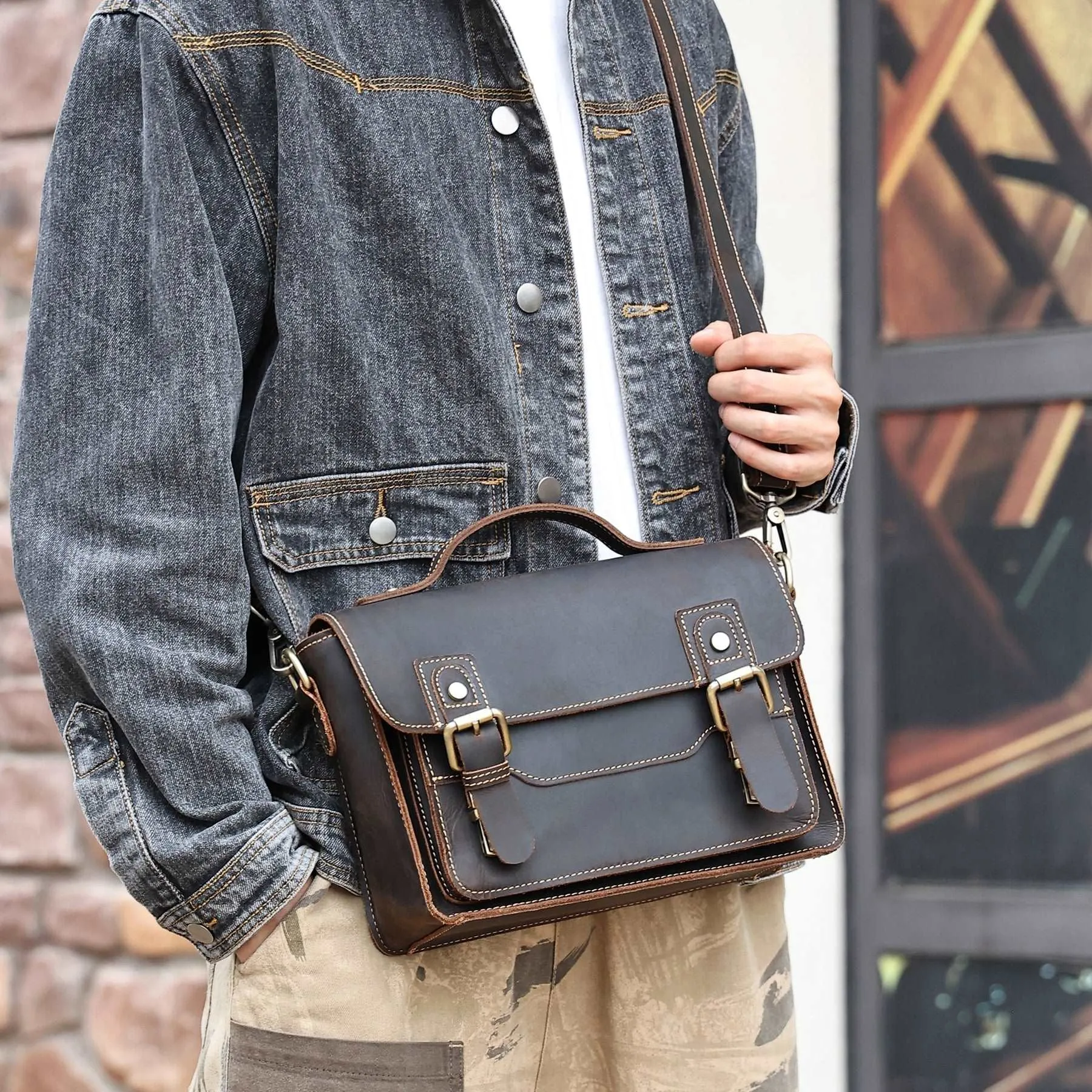 Durable Genuine Leather Messenger Bag for Mens,Top layer cowhide