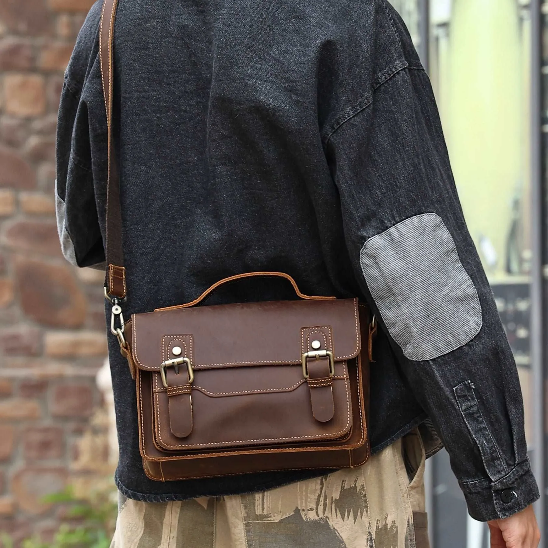 Durable Genuine Leather Messenger Bag for Mens,Top layer cowhide