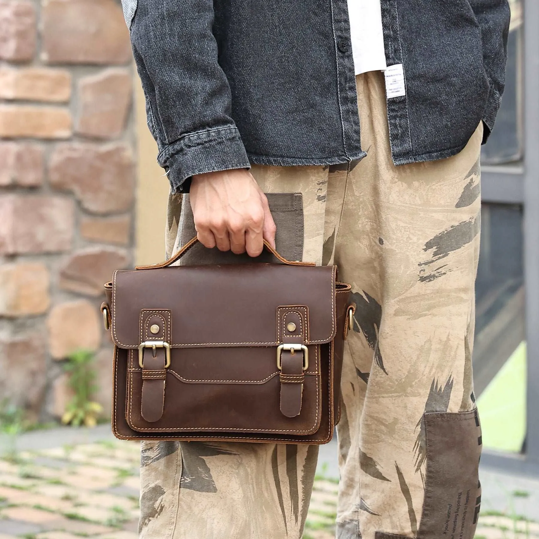 Durable Genuine Leather Messenger Bag for Mens,Top layer cowhide