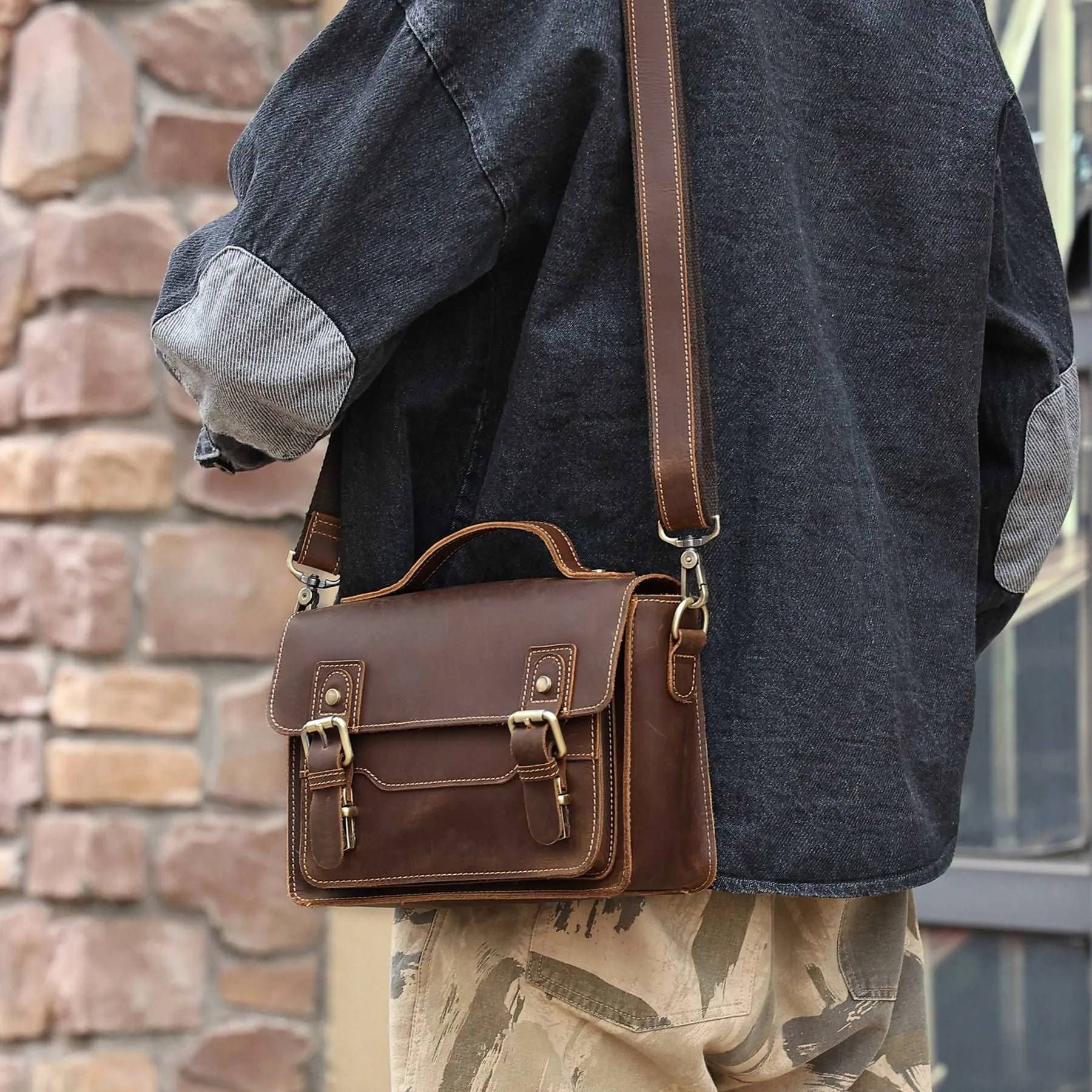 Durable Genuine Leather Messenger Bag for Mens,Top layer cowhide