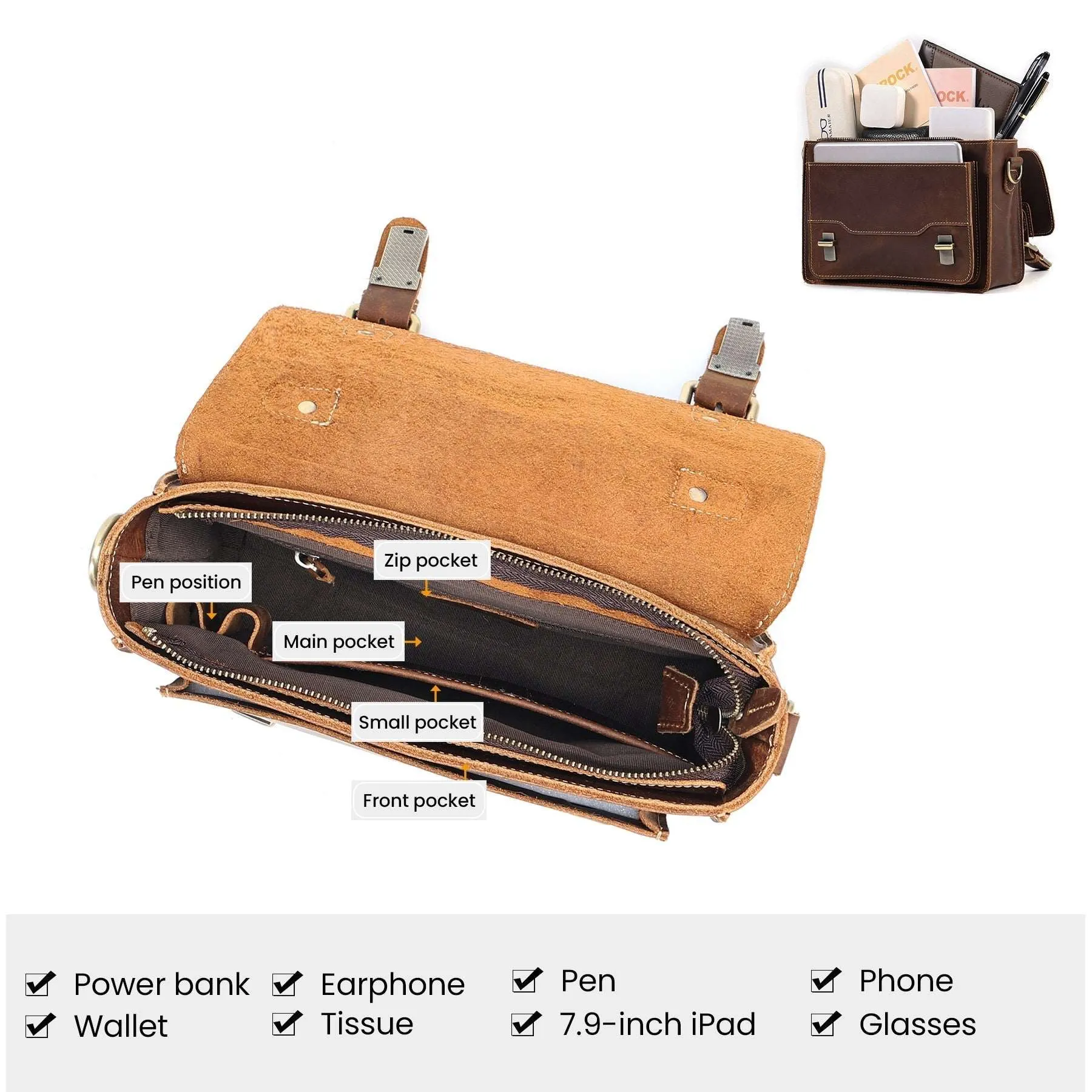 Durable Genuine Leather Messenger Bag for Mens,Top layer cowhide