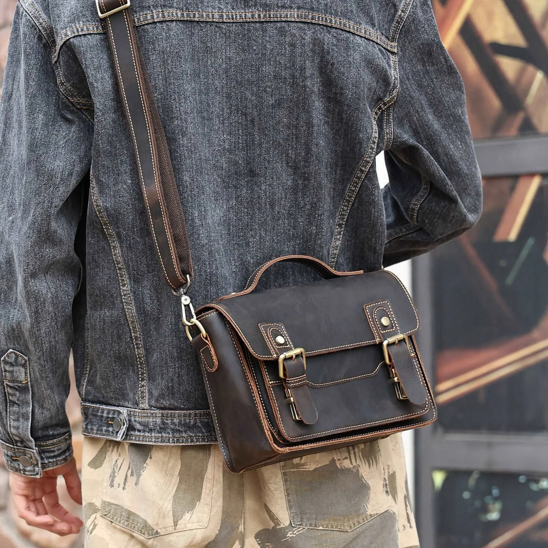 Durable Genuine Leather Messenger Bag for Mens,Top layer cowhide