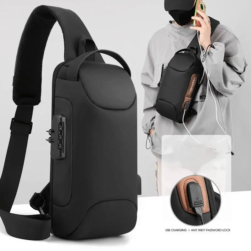 Fashion Men's Chest Bag Single Shoulder Bags for Men USB Charging Crossbody Bags Anti-theft Waterproof Short Travel Bags