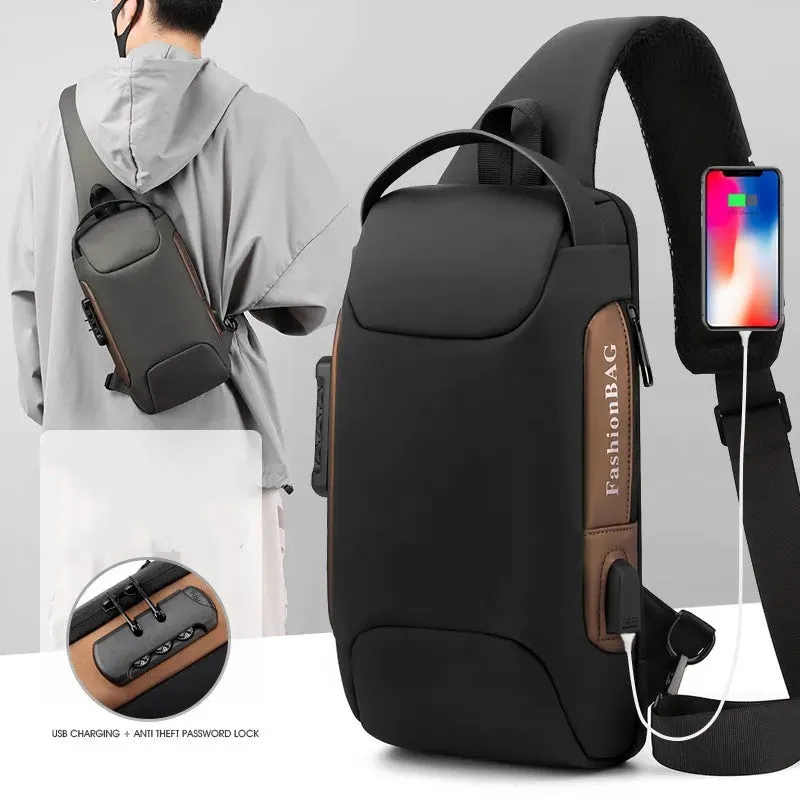 Fashion Men's Chest Bag Single Shoulder Bags for Men USB Charging Crossbody Bags Anti-theft Waterproof Short Travel Bags