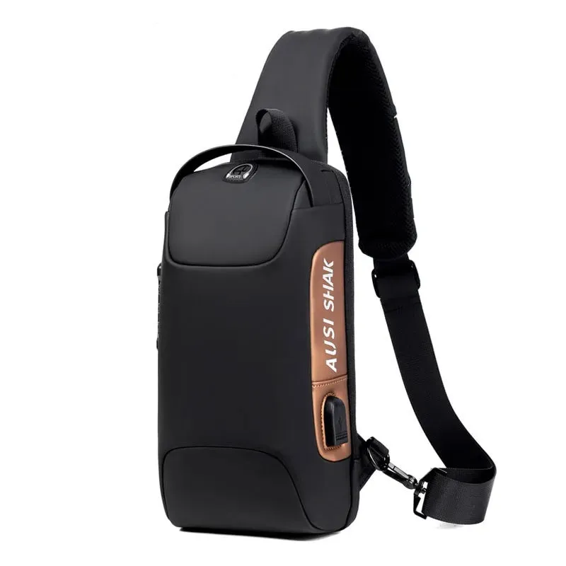Fashion Men's Chest Bag Single Shoulder Bags for Men USB Charging Crossbody Bags Anti-theft Waterproof Short Travel Bags