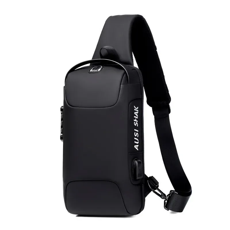 Fashion Men's Chest Bag Single Shoulder Bags for Men USB Charging Crossbody Bags Anti-theft Waterproof Short Travel Bags