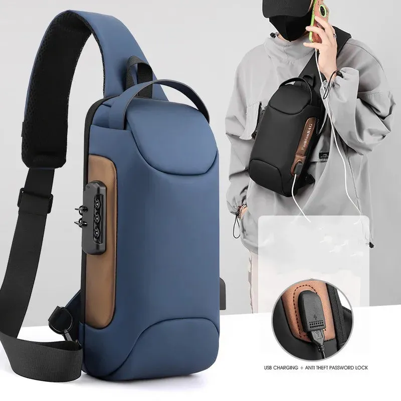 Fashion Men's Chest Bag Single Shoulder Bags for Men USB Charging Crossbody Bags Anti-theft Waterproof Short Travel Bags