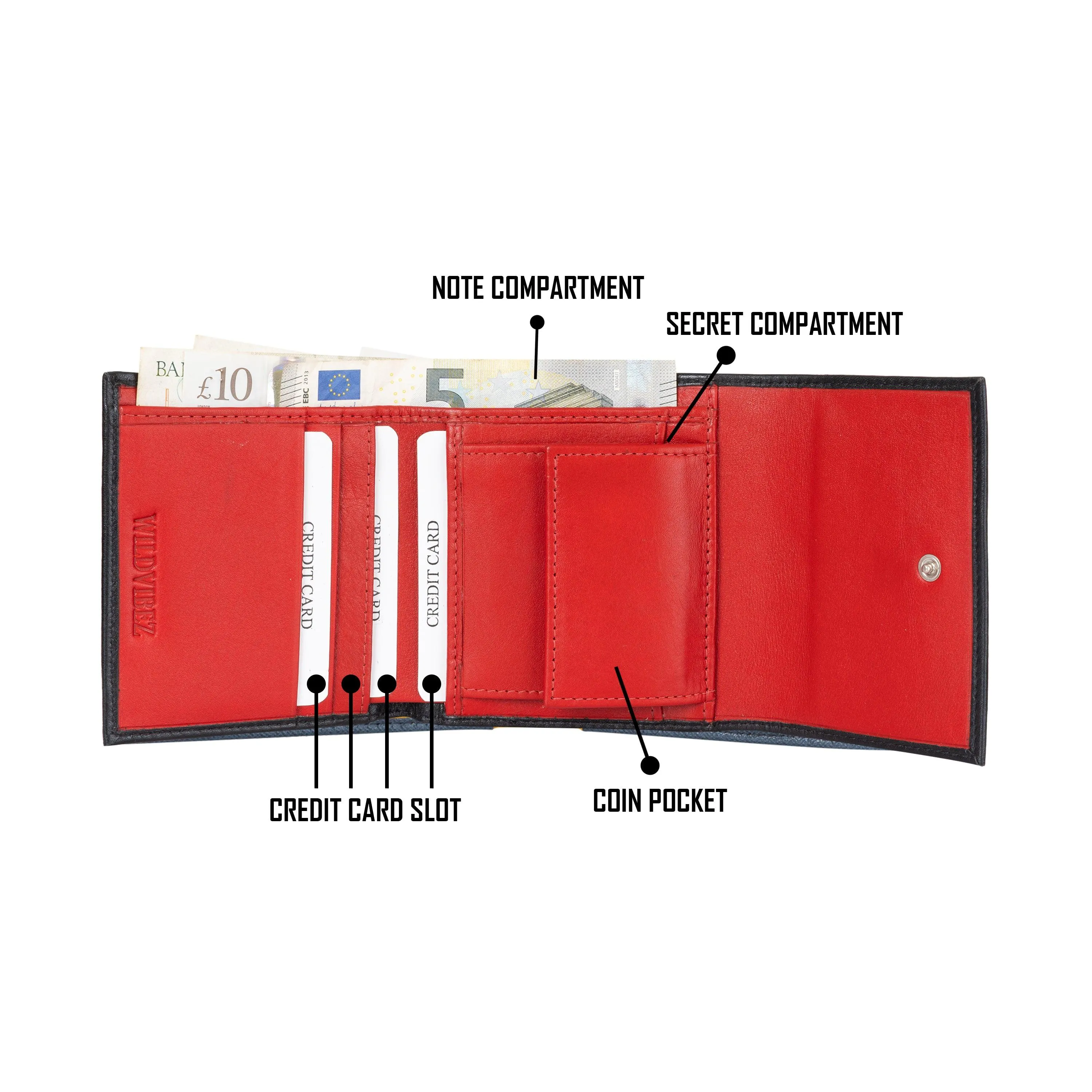 Fem Folio Tri Fold Ladies Wallet - Black & Red