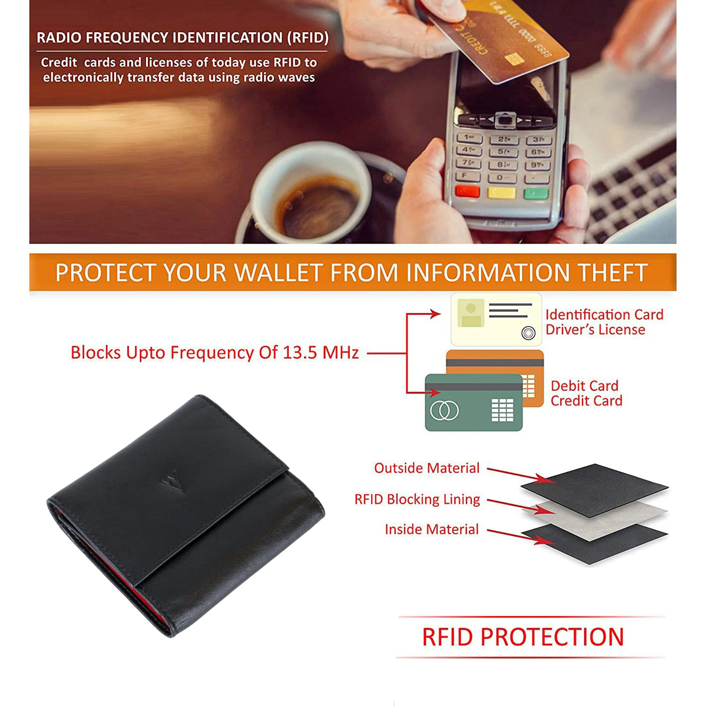 Fem Folio Tri Fold Ladies Wallet - Black & Red