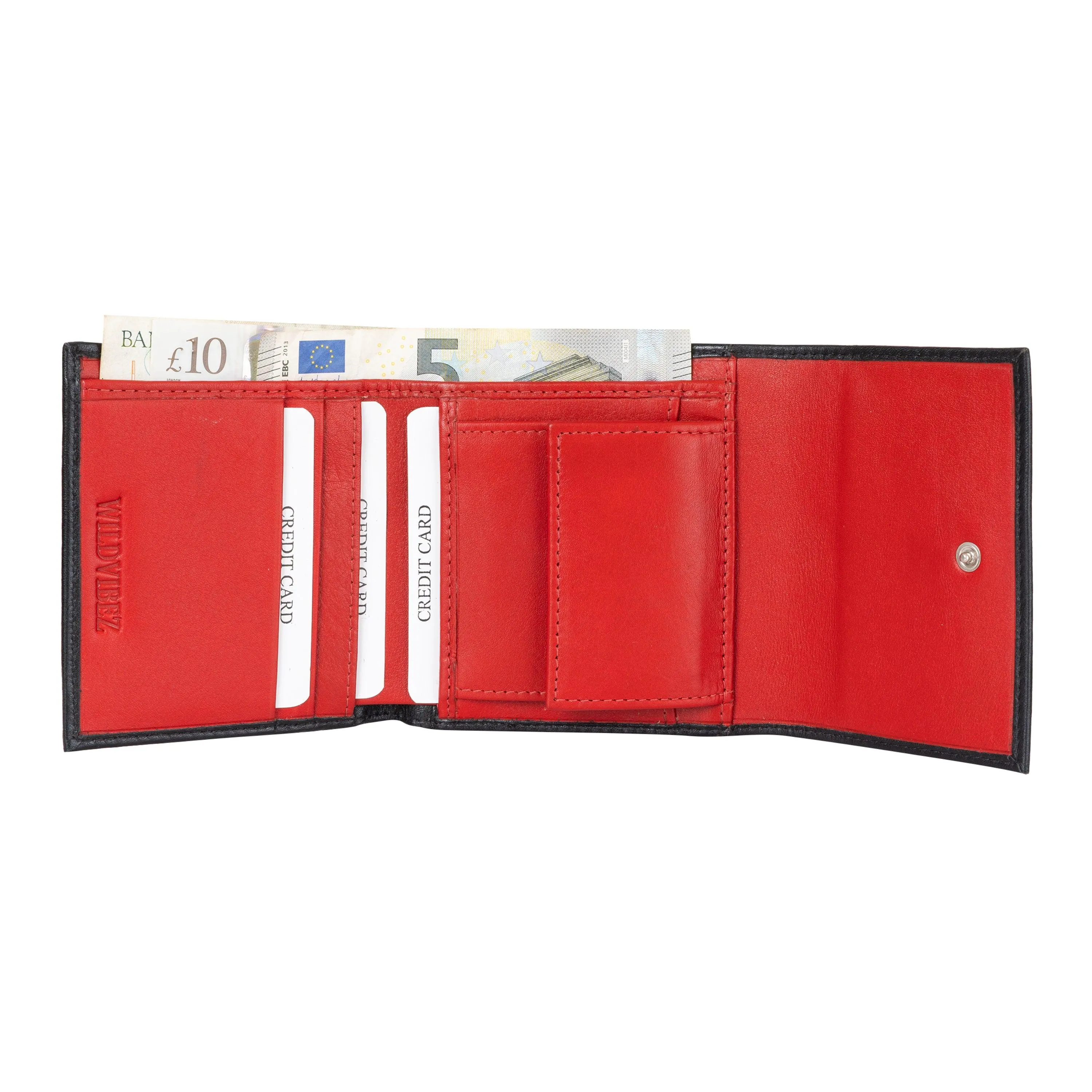 Fem Folio Tri Fold Ladies Wallet - Black & Red