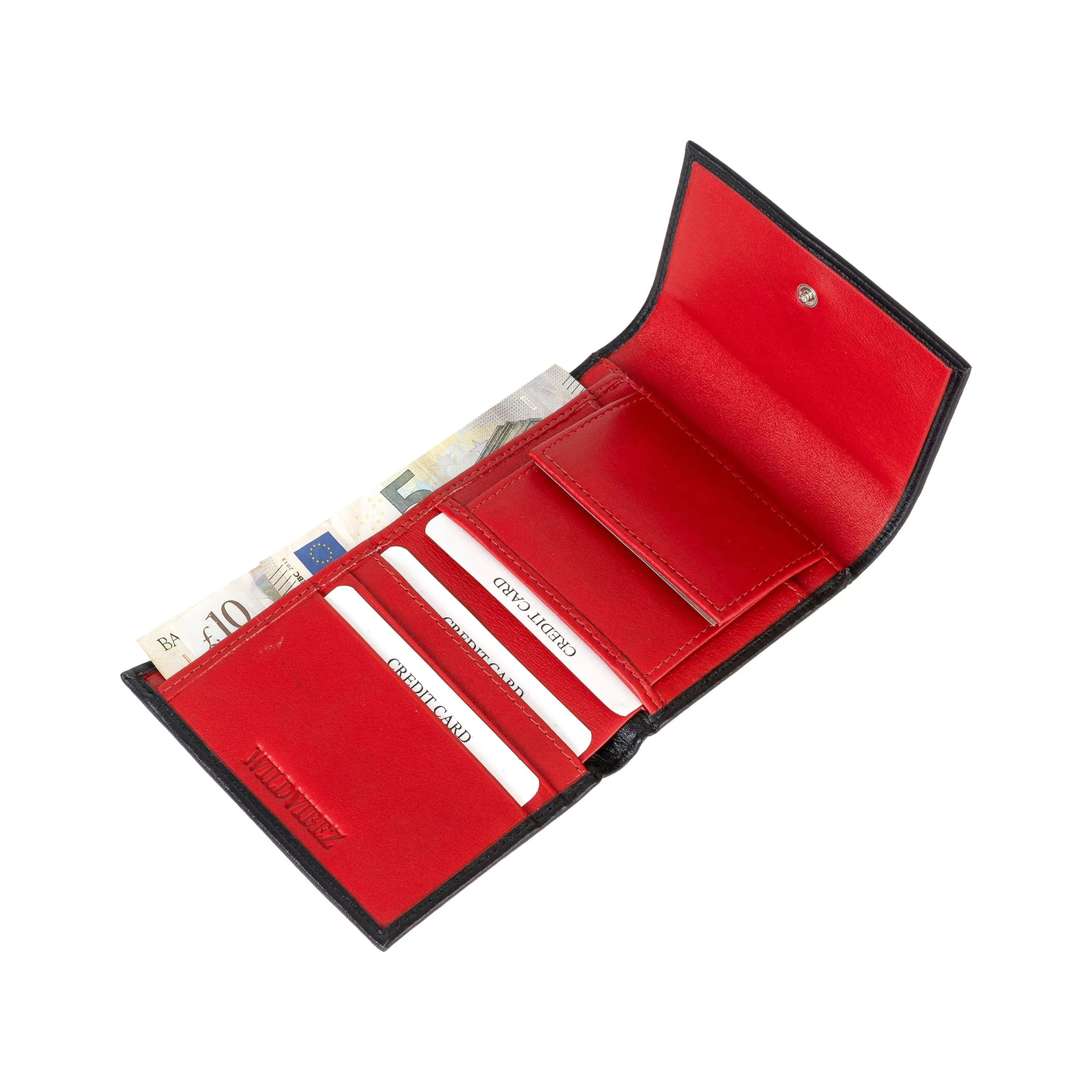 Fem Folio Tri Fold Ladies Wallet - Black & Red