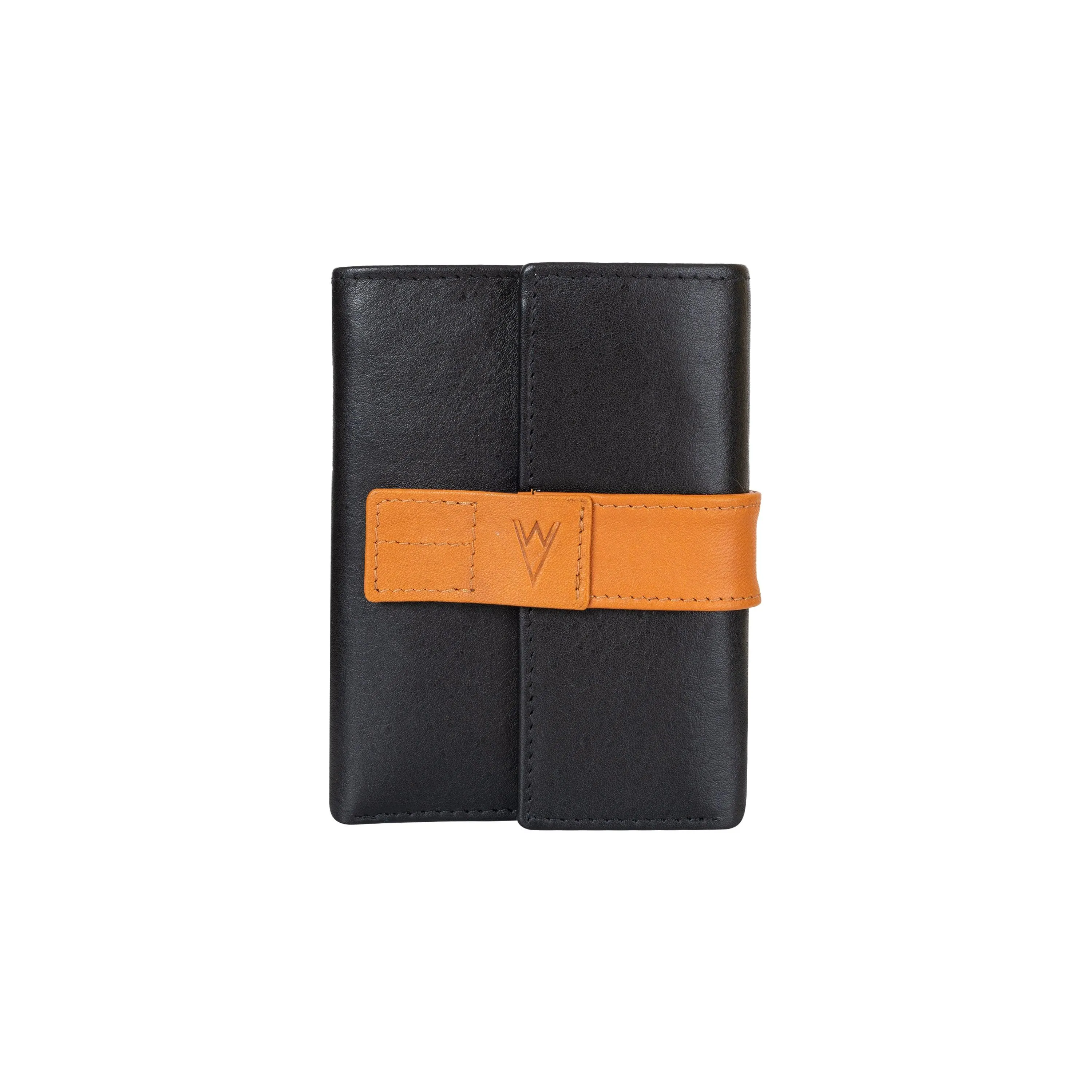 Fem Folio Tri Fold Ladies Wallet - Black & Tan