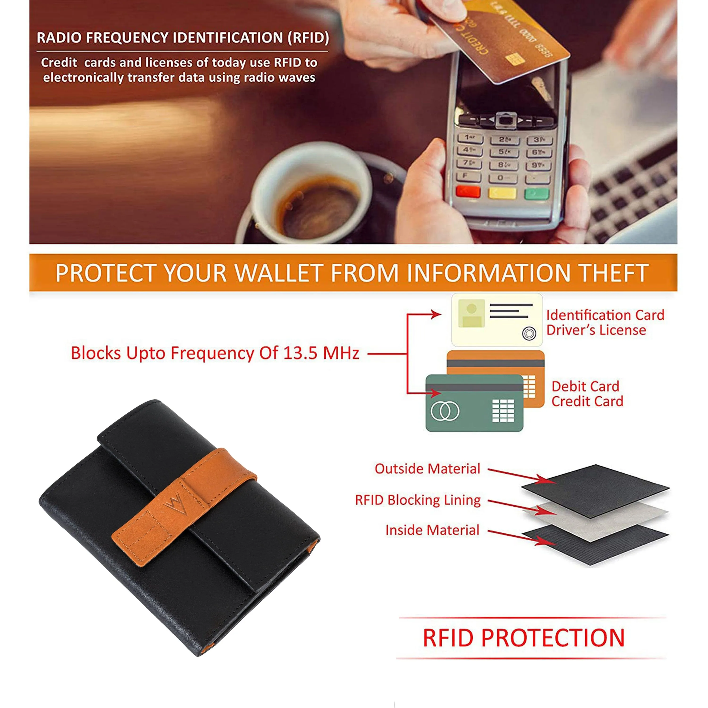 Fem Folio Tri Fold Ladies Wallet - Black & Tan