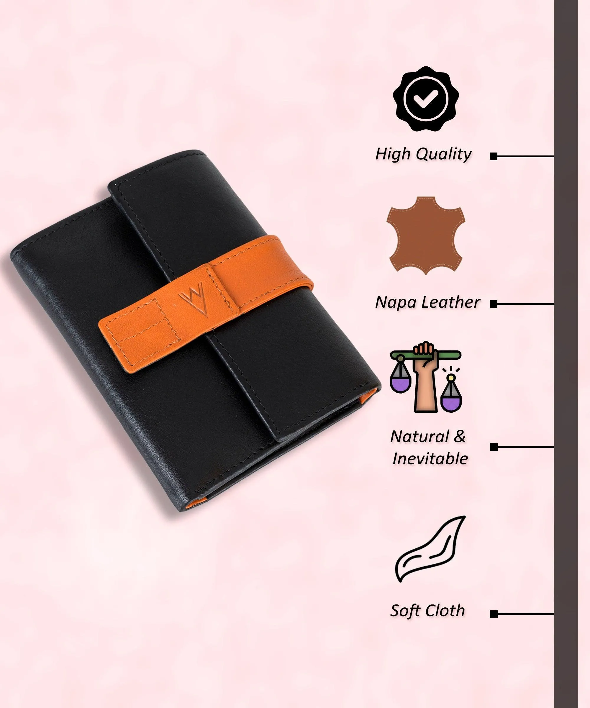 Fem Folio Tri Fold Ladies Wallet - Black & Tan