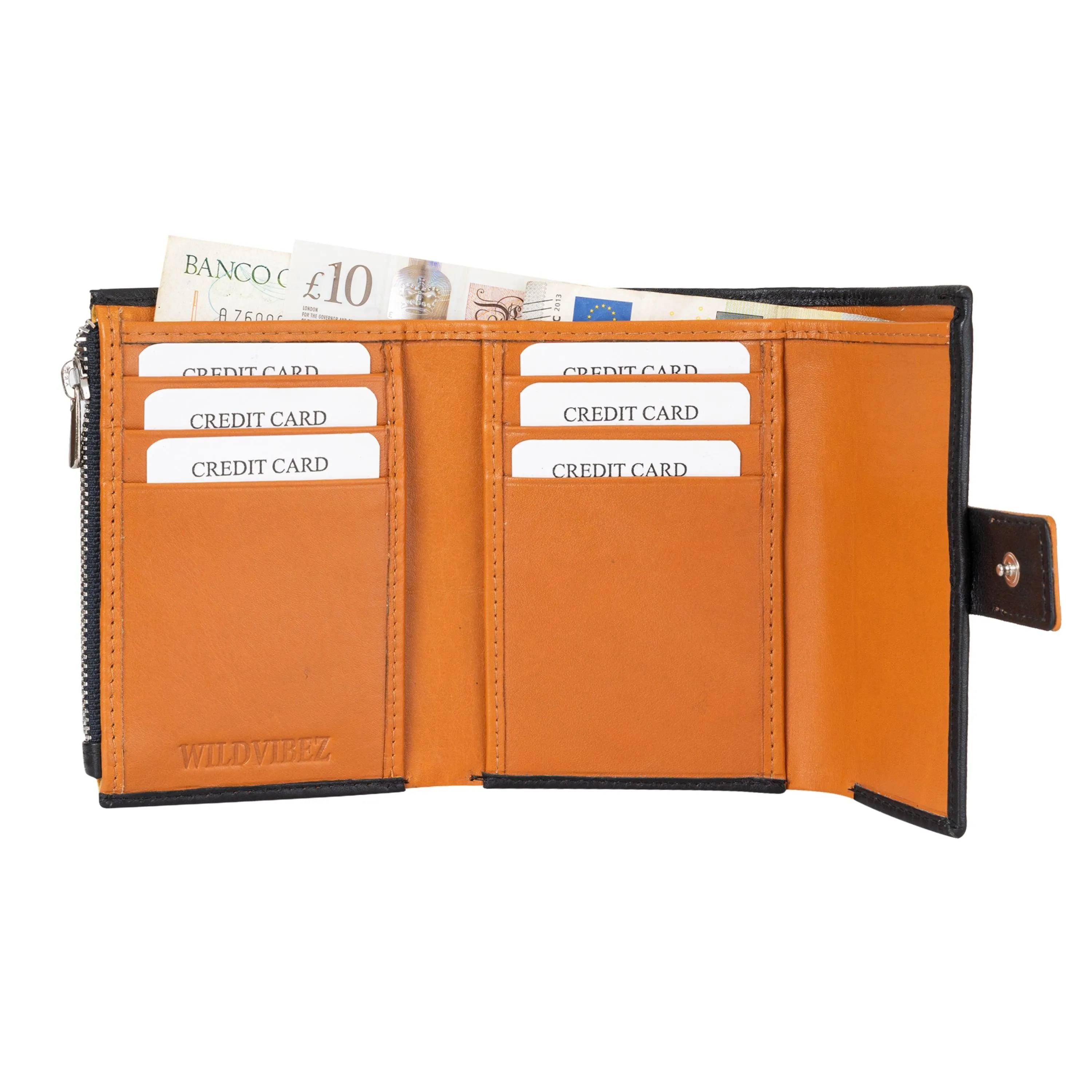 Fem Folio Tri Fold Ladies Wallet - Black & Tan