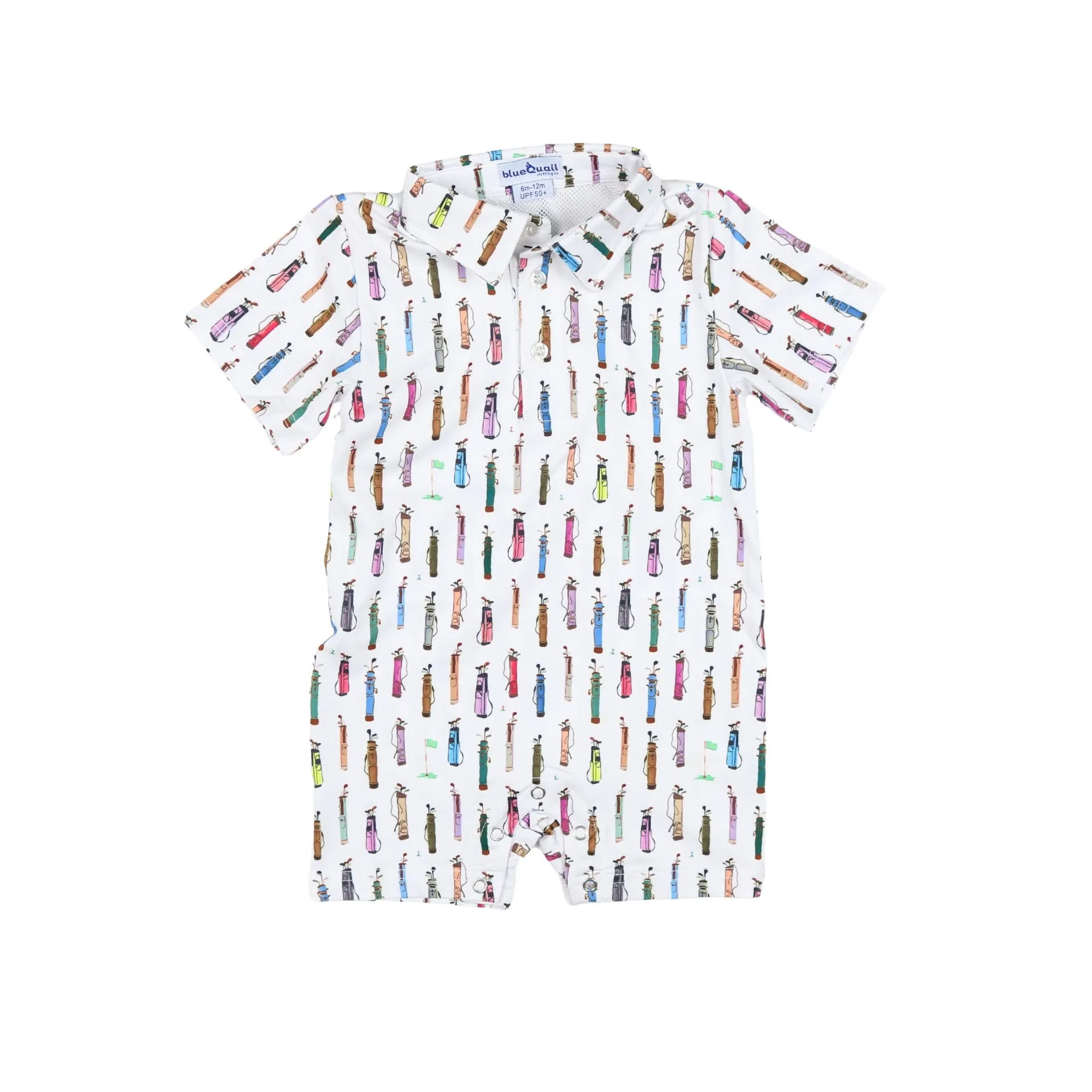 Golf Bags Polo Short Sleeve Romper || Blue Quail