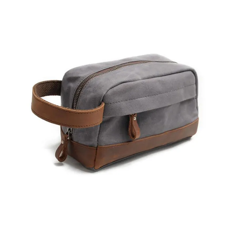 Groomsmen Gift Canvas Leather Toiletry Bag Dopp Kit Cosmetic Bag