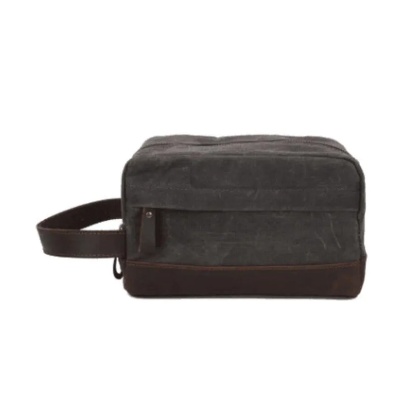 Groomsmen Gift Canvas Leather Toiletry Bag Dopp Kit Cosmetic Bag