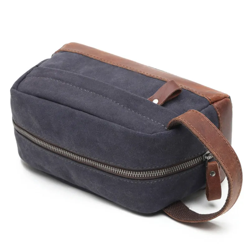 Groomsmen Gift Canvas Leather Toiletry Bag Dopp Kit Cosmetic Bag