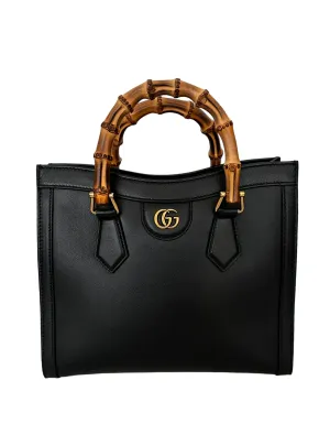 Gucci Black Small Calfskin Leather Diana Bamboo Bag w/ Strap