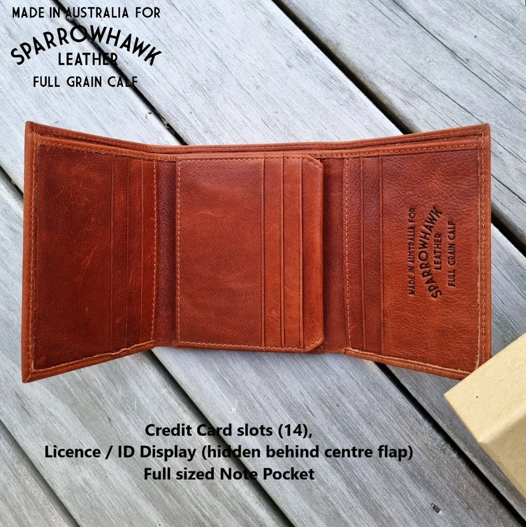 Hawk Compact Trifold Men's Wallet - Full Grain Whisky Calf Leather
