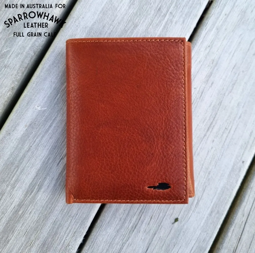 Hawk Compact Trifold Men's Wallet - Full Grain Whisky Calf Leather