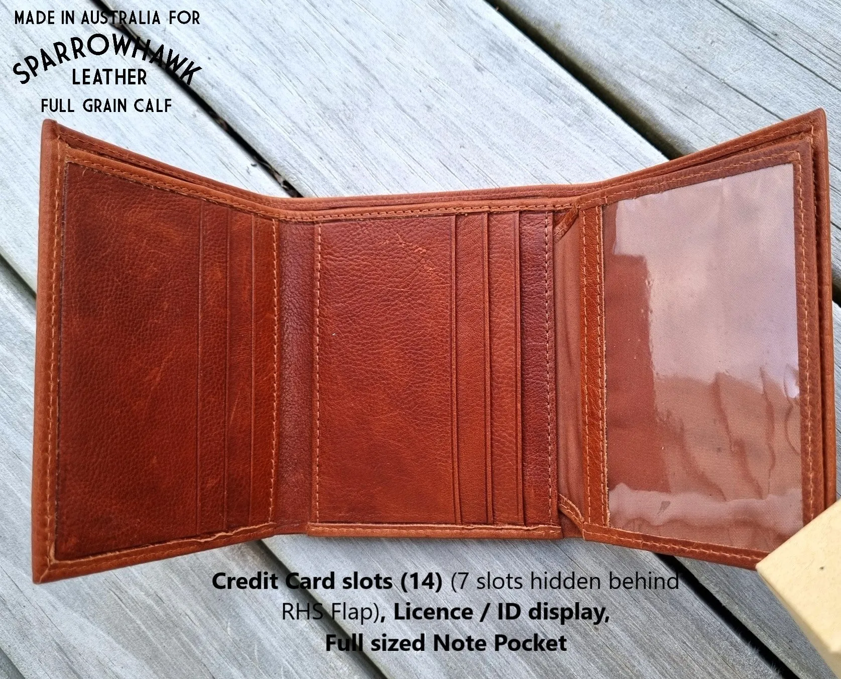 Hawk Compact Trifold Men's Wallet - Full Grain Whisky Calf Leather