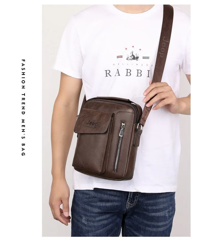 Jeep Vintage Men's Leather Crossbody Long Wallet Set