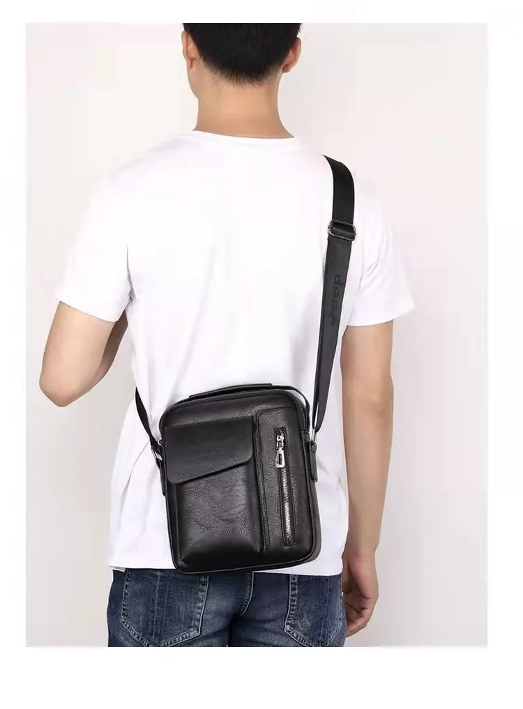 Jeep Vintage Men's Leather Crossbody Long Wallet Set