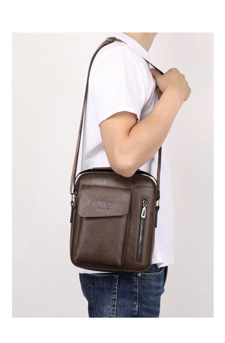 Jeep Vintage Men's Leather Crossbody Long Wallet Set