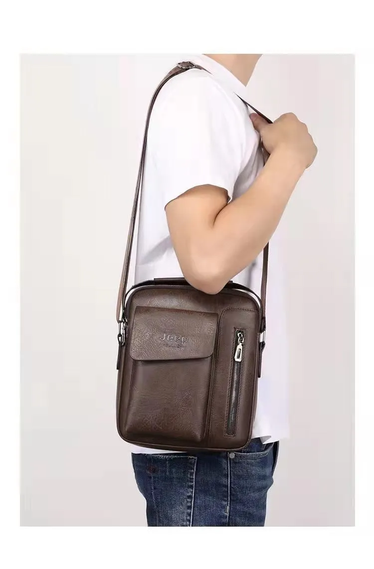 Jeep Vintage Men's Leather Crossbody Long Wallet Set