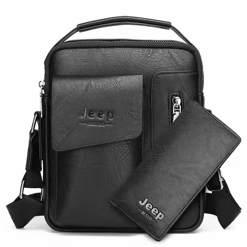 Jeep Vintage Men's Leather Crossbody Long Wallet Set