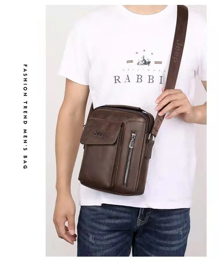 Jeep Vintage Men's Leather Crossbody Long Wallet Set